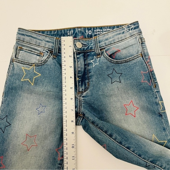 Gap Kids Star Printed Super Skinny Ankle Denim Jeans Light Wash Raw Hems Sz 10 - Picture 7 of 14